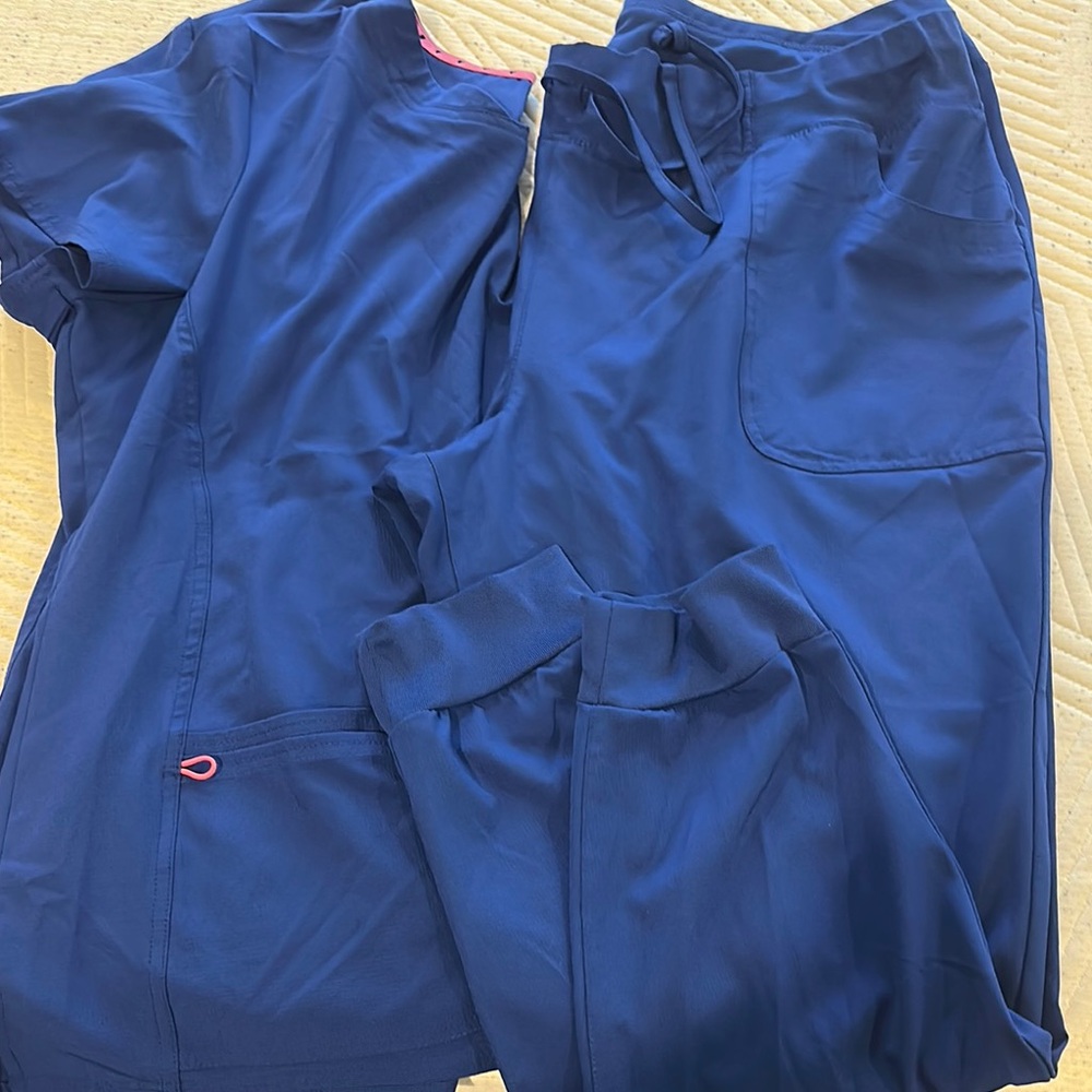 Blue Scrub Set with Pink Accent